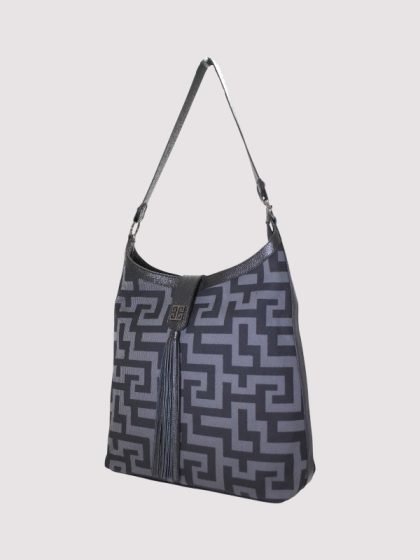 AMALTHIA - CLASSIC Pattern – Γκρι/Μαύρο - Hobo Τσάντα