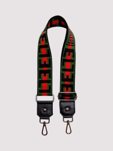 AELIA - CLASSIC PATTERN - Μπέζ Μαύρο - EL Ιμάντας - Τσάντα Χιαστί - EL LOGO - Λαδί/Μαύρο/Κόκκινο