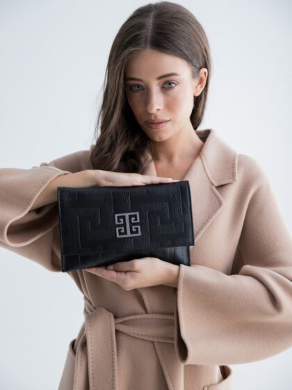 EROS - Embossed LEATHER - CLASSIC Pattern - Black - Clutch
