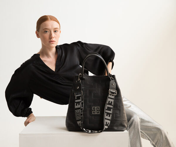 KARPO - Ανάγλυφο ΔΕΡΜΑ - CLASSIC Pattern - Mαύρο - EL Ιμάντας - Τσάντα Χειρός