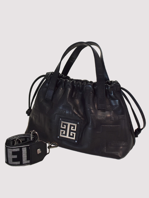 KLELIA - Ανάγλυφο ΔΕΡΜΑ - CLASSIC Pattern - Μαύρο - EL Ιμάντας - Τσάντα Χειρός