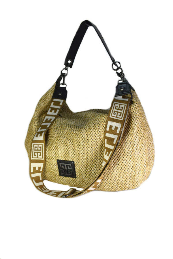 NYX - Ψάθα  - Μπεζ - EL Ιμάντας Χρυσό/Εκρού  - Τσάντα Ώμου