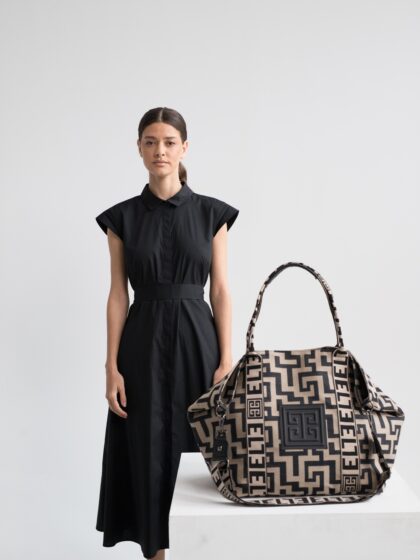 THALASSA - Κλασικό LOGO - Μπεζ/Μαύρο - EL Μπεζ/Μαύρος Ιμάντας - Τσάντα Ώμου