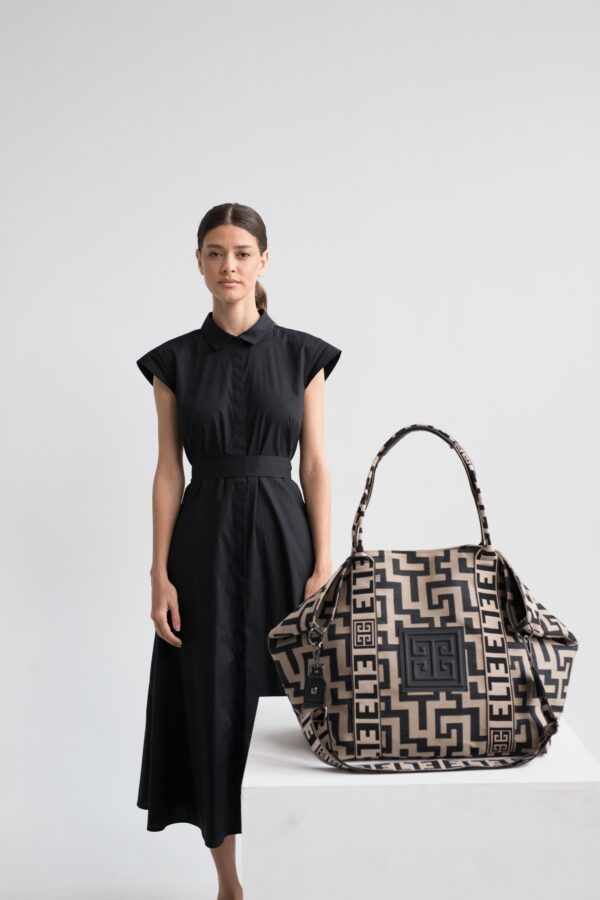 THALASSA - Κλασικό LOGO - Μπεζ/Μαύρο - EL Μπεζ/Μαύρος Ιμάντας - Τσάντα Ώμου