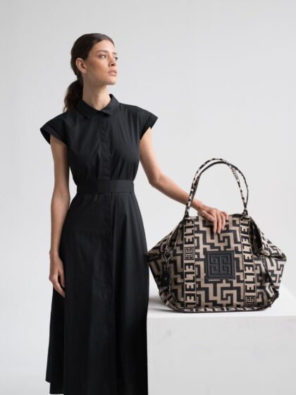 THALASSA - Κλασικό LOGO - Μπεζ/Μαύρο - EL Μπεζ/Μαύρος Ιμάντας - Τσάντα Ώμου