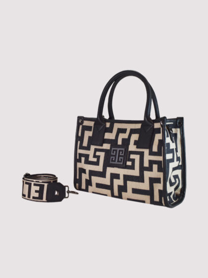 AKTI Small - CLASSIC Pattern - Μπεζ/Μαύρο - EL Ιμάντας - Τσάντα Tote