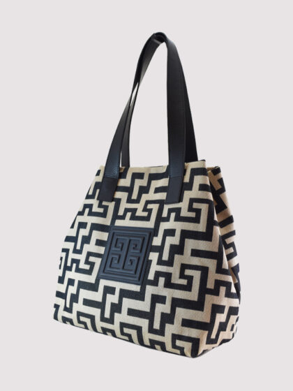 AMMOS - CLASSIC Pattern - Μπεζ/Μαύρο - Τσάντα Ώμου