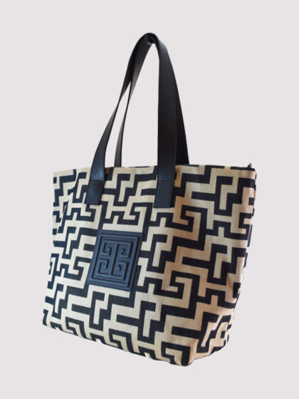 AMMOS - CLASSIC Pattern - Μπεζ/Μαύρο - EL Ιμάντας - Τσάντα Ώμου