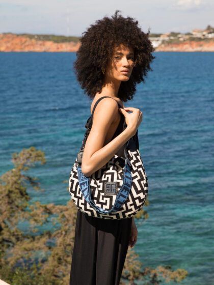 ARIA - CHENILLE - CLASSIC Pattern - Εκρού/Μαύρο - EL Ιμάντας - Hobo Τσάντα