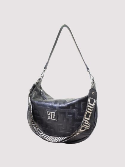 ARIA - Ανάγλυφο ΔΕΡΜΑ - CLASSIC Pattern - Μαύρο - EL Ιμάντας - Hobo Τσάντα