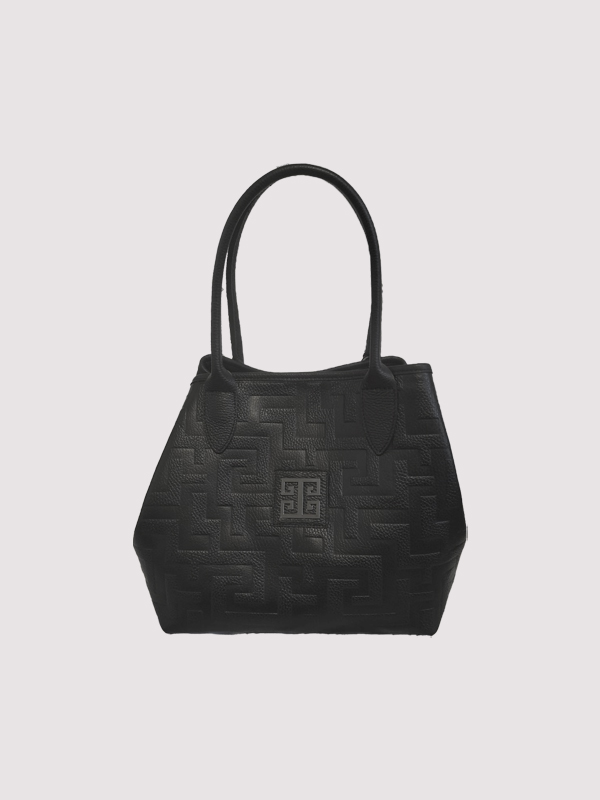 EMMELIA - Ανάγλυφο ΔΕΡΜΑ - CLASSIC Pattern - Μαύρο - EL Ιμάντας - Τσάντα Ώμου