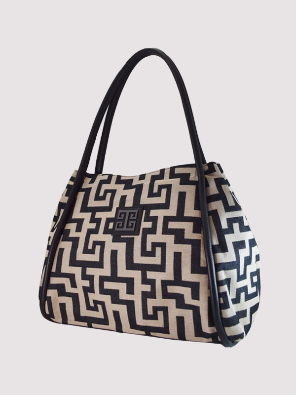 LITO - CLASSIC Pattern - Μπεζ/Μαύρο - EL Ιμάντας - Τσάντα Ώμου