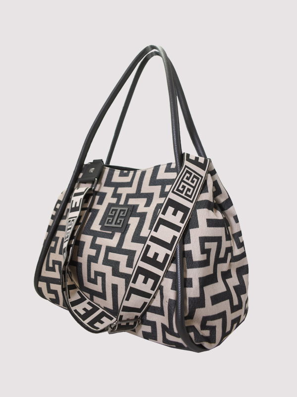 LITO - CLASSIC Pattern - Μπεζ/Μαύρο - EL Ιμάντας - Τσάντα Ώμου