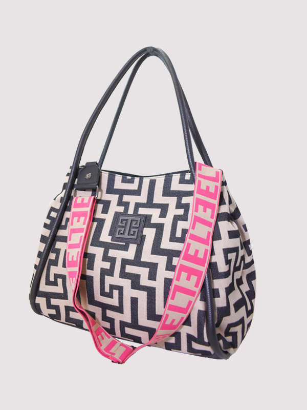 LITO - CLASSIC Pattern - Μπεζ/Μαύρο - EL Ιμάντας - Τσάντα Ώμου