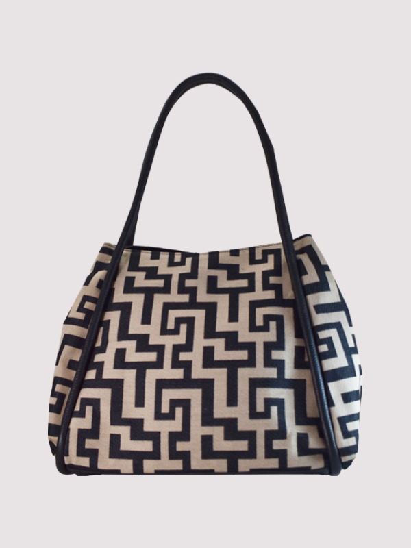 LITO - CLASSIC Pattern - Μπεζ/Μαύρο - EL Ιμάντας - Τσάντα Ώμου