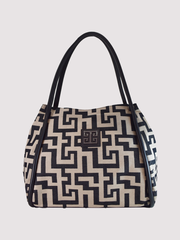 LITO - CLASSIC Pattern - Μπεζ/Μαύρο - EL Ιμάντας - Τσάντα Ώμου