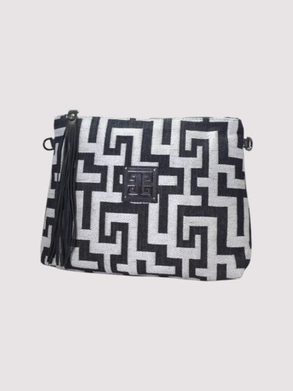 NEFELI Limited - CLASSIC Pattern - ΥΦΑΝΤΗ ΨΑΘΑ - Ασημί/Μαύρο - Τσάντα Χιαστί