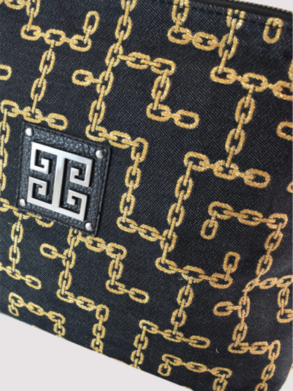 NEFELI - CHAINS Pattern - Μόκα Lurex/Μαύρο - EL Strap - Τσάντα Χιαστί