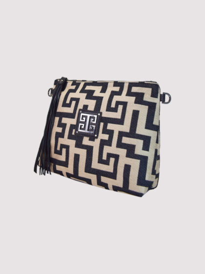 NEFELI Small - CLASSIC Pattern - Μπεζ/Μαύρο - EL Ιμάντας - Τσάντα Χιαστί