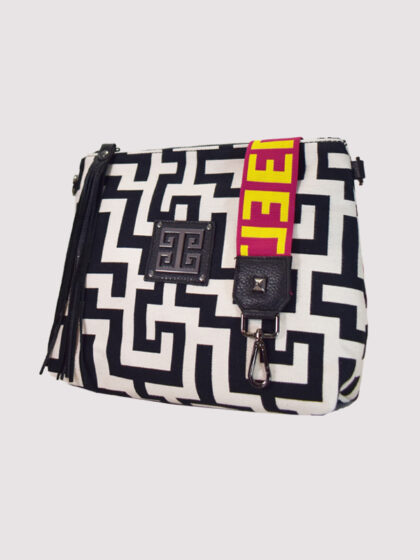 NEFELI Small - CLASSIC Pattern - Εκρού/Μαύρο - EL Ιμάντας - Τσάντα Χιαστί