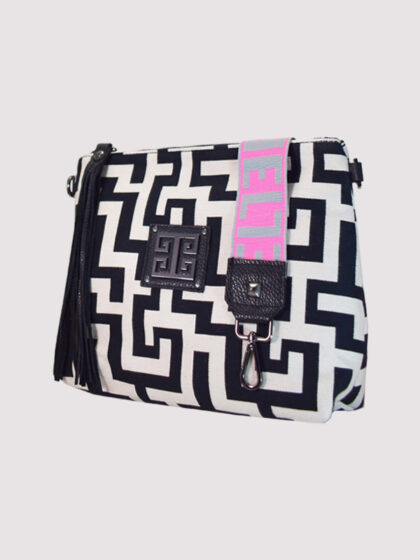 NEFELI Small - CLASSIC Pattern - Εκρού/Μαύρο - EL Ιμάντας - Τσάντα Χιαστί