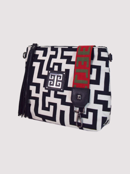 NEFELI Small - CLASSIC Pattern - Εκρού/Μαύρο - EL Ιμάντας - Τσάντα Χιαστί