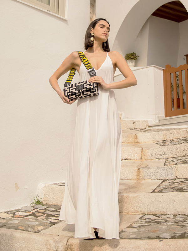 SERIFOS - CLASSIC Pattern - Εκρού/Μαύρο - EL Ιμάντας - Τσάντα Baguette