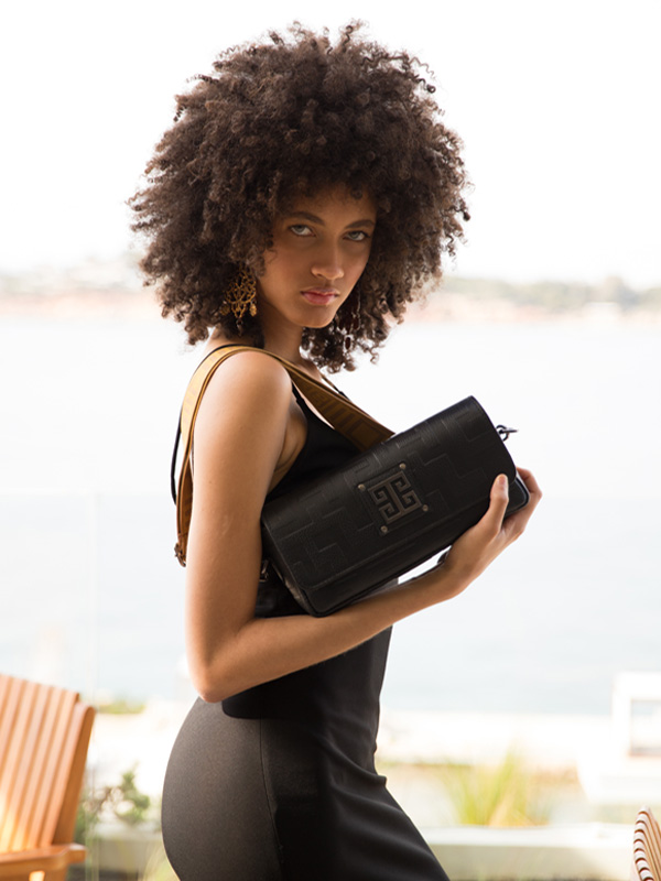 SERIFOS - Ανάγλυφο ΔΕΡΜΑ - CLASSIC Pattern - Μαύρο - EL Ιμάντας - Τσάντα Baguette